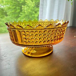 Antique Victorian 1880’s Pressed Glass Amber Three Panel Scalloped Serving Bowl